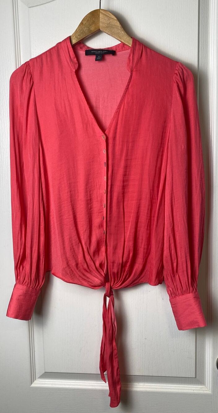 Marc NY Andrew Marc Salmon Satin Feel Button Tie Front Women's Size Small